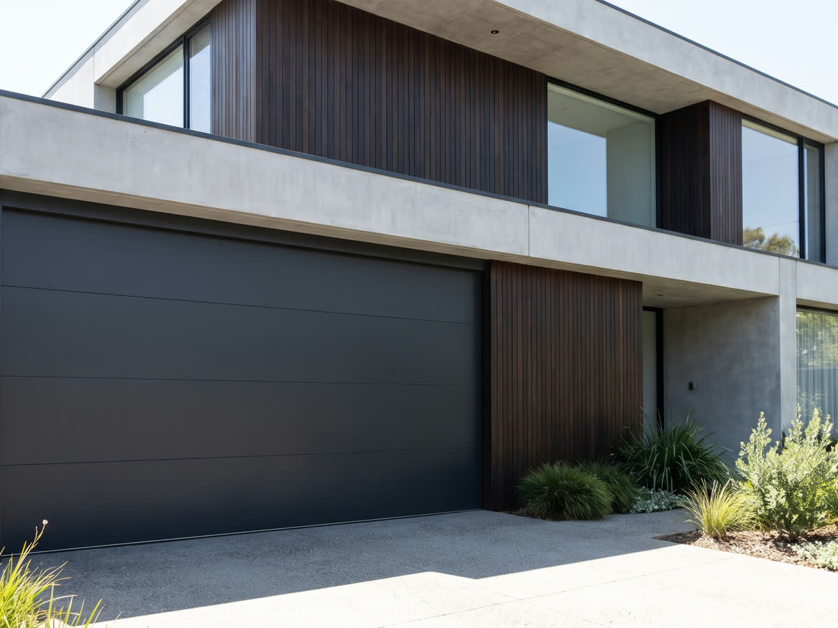 Dark flush modern garage door