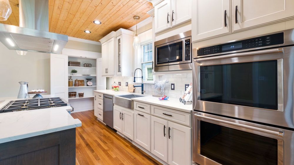 A kitchen opened through to the new addition