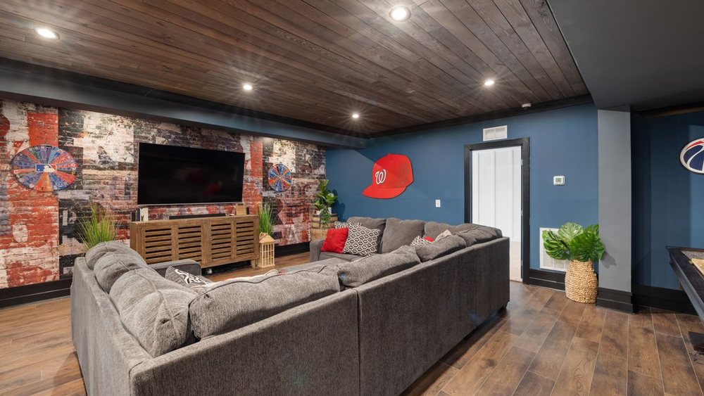 A finished basement family room