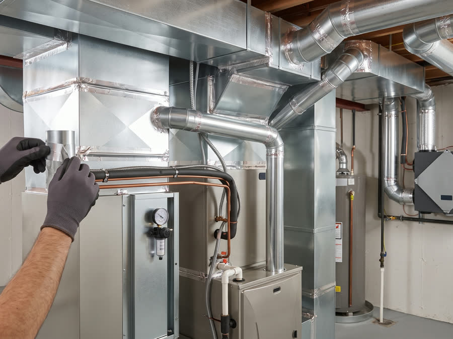 Sheet-metal plenum and ductwork in a mechanical room