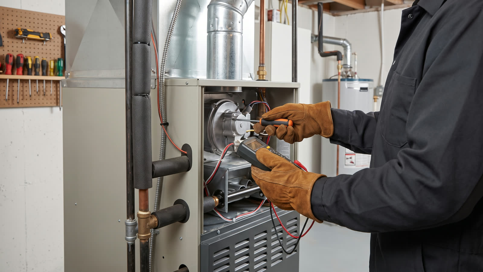 An HVAC technician servicing equipment