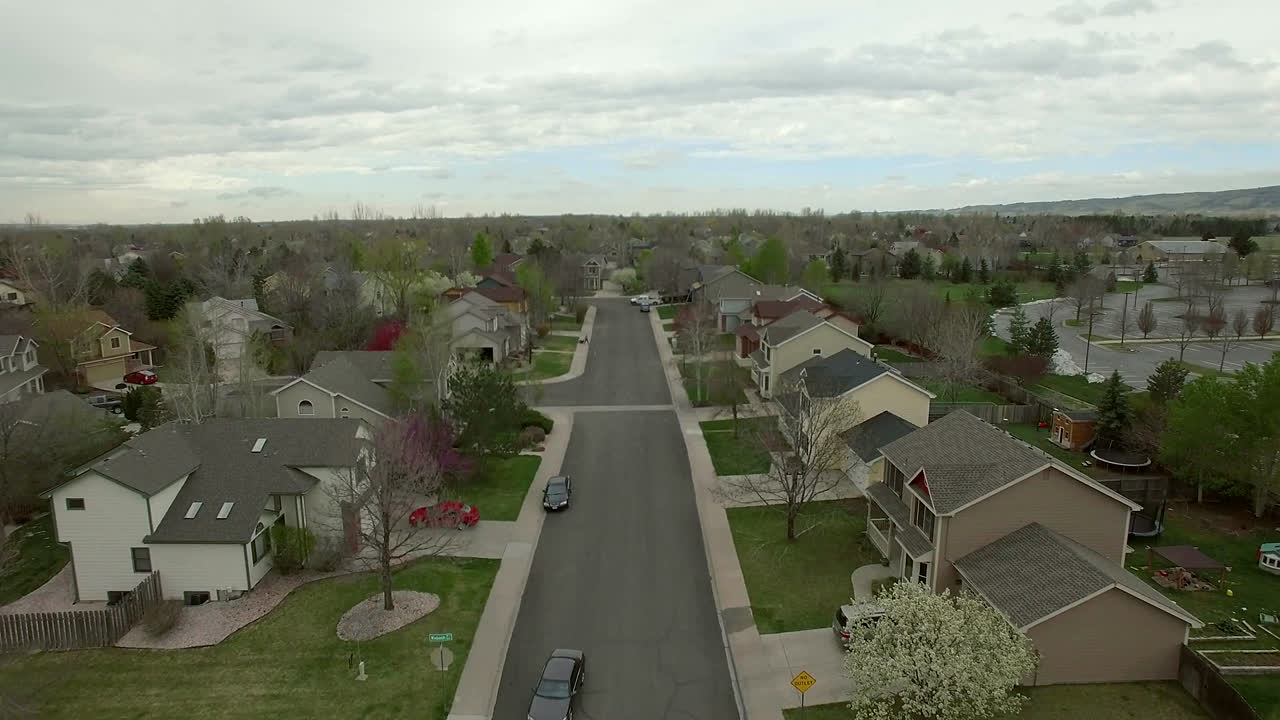 A residential street seen from the air